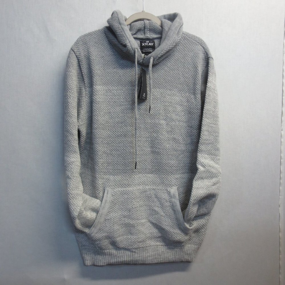 X RAY Men's Slim Fit Knitted Hoodie Sweater, Casual Color Block - Grey - XL